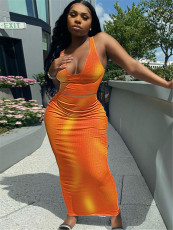 Sexy U Collar Tank Top Maxi Skirt 2 Piece Sets ME-8176