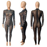 Shiny Rhinestones Mesh Long Sleeve Jumpsuit ME-8168