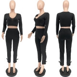 Plus Size Long Sleeve V Neck Two Piece Pants Sets WSYF-5950-1