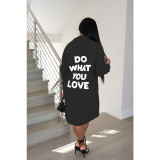 Letter Print Long Sleeve Loose Shirt Dress BN-B9335