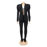 Solid Puff Sleeve Long Sleeve Blazer Coat BY-5932