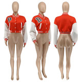 Letter Print Patchwork Baseball Jacket WSYF-58910