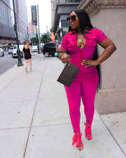Plus Size Solid Short Sleeve Pocket Jumpsuit ZDF-31226