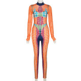 Fashion Print Long Sleeve Tight Jumpsuits XEF-K22Q18007