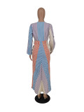 Plus Size Striped Long Sleeve Maxi Dress ZDF-31228