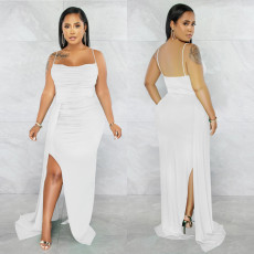 Solid Spaghetti Strap Split Maxi Dress BY-5962
