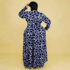 Plus Size Printed Long Sleeve Maxi Skirt 2 Piece Sets OSIF-22457