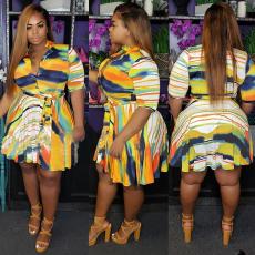 Plus Size Short Sleeve High Waist Mini Dress ME-5094