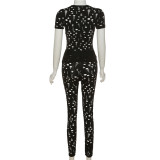Solid Sexy Hollow Ripped Skinny Two Piece Pants Set XEF-K22S19963