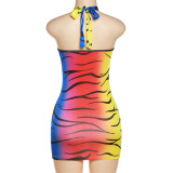 Fashion Printed Halter Slim Fit Mini Dress XEF-K22D15416