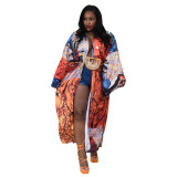 Casual Printed Long Cloak Coat (Without Belt) NNWF-10173