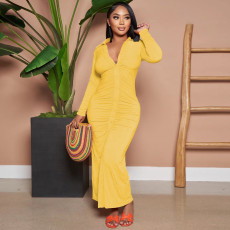 Solid Color Ruched Maxi Dress GLF-10112