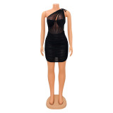 Sexy Mesh Sheer Slanted Shoulder Dress GOSD-OS6674
