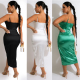 Fashion Sexy Sling Solid Color Midi Dress GOSD-OS6728