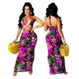 Sexy Print Lace-up Hollow Mesh Maxi Dress GOSD-OS6040