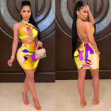 Sexy Print Backless Top And Skirt Two Piece Set GOSD-OS6009