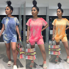 Casual Sports Tie Dye Short Sleeve Shorts Two Piece Set GOSD-OS6074