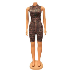 Fashion Skinny Print Sleeveless Playsuits GOSD-XM1184