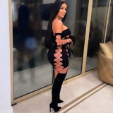 Sexy Hollow Tie Off Shoulder Mini Dress GOSD-OS6673