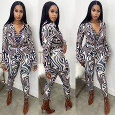 Print Long Sleeve Shirts And Pants Two Piece Sets GOSD-OS6252