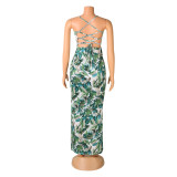 Sexy Print Backless Maxi Dress GOSD-OS6055
