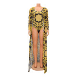 Sexy Print One Piece Swimsuit Shawl 2 Piece Set GOSD-OS6744