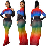 Fashion Sexy Color Print Hot Diamond Long Dress GOSD-OS6761