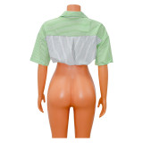 Fashion Striped Color Block Short Sleeve Shirt GOSD-OS6707