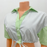 Fashion Striped Color Block Short Sleeve Shirt GOSD-OS6707