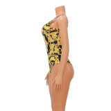 Sexy Print One Piece Swimsuit Shawl 2 Piece Set GOSD-OS6744