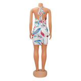 Fashion Sexy Lace-Up Backless Print Dress GOSD-OS6753