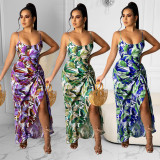 Sexy Print Backless Maxi Dress GOSD-OS6055