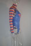 Plus Size Sexy Striped Long Sleeve Crop Top+Bodysuit 2 Piece Sets MUE-7170