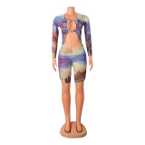 Fashion Sexy Mesh Print Hollow Rompers GOSD-OS6089