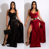 Sexy Backless Slit Maxi Dress(Without Belt) GOSD-OS6356