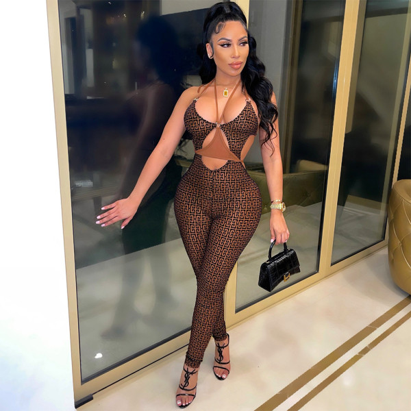 Sexy Print Backless Tight Jumpsuits GOSD-OS6365