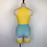 Casual Tank Top+Gradient Shorts Two Piece Sets GWDS-220511
