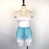 Casual Tank Top+Gradient Shorts Two Piece Sets GWDS-220511