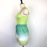 Casual Tank Top+Gradient Shorts Two Piece Sets GWDS-220511