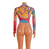 Printed Cardigan Blouse Long Sleeve Top GOSD-OS6552