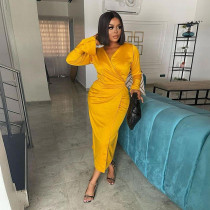 Sexy V Neck Long Sleeve Maxi Dress NY-10237