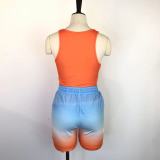 Casual Tank Top+Gradient Shorts Two Piece Sets GWDS-220511