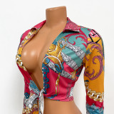Printed Cardigan Blouse Long Sleeve Top GOSD-OS6552