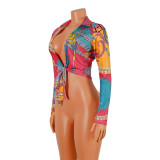 Printed Cardigan Blouse Long Sleeve Top GOSD-OS6552