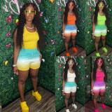 Casual Tank Top+Gradient Shorts Two Piece Sets GWDS-220511