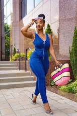 Denim Sleeveless Zipper Skinny Jeans Jumpsuit LX-6946
