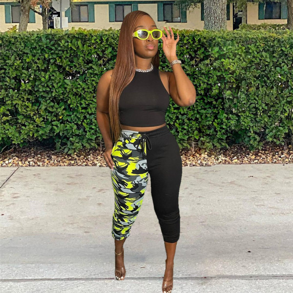 Tank Top Camo Splice Pants Two Piece Sets GWDS-220268