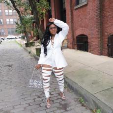 Sexy Blazer Coat And Hole Pants 2 Piece Sets LUO-3668