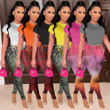 Casual Drawstring T Shirt+Printed Pants 2 Piece Sets FSXF-F361