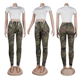 Casual Drawstring T Shirt+Printed Pants 2 Piece Sets FSXF-F361